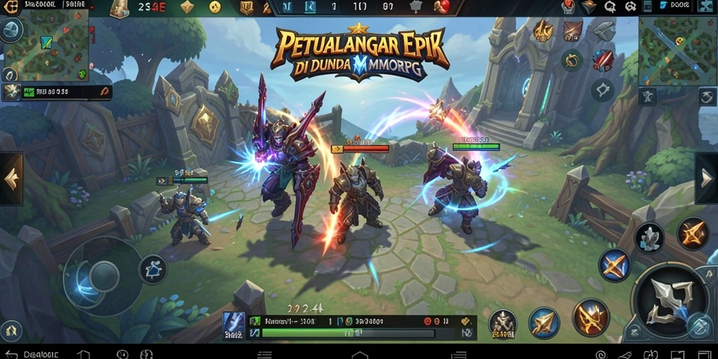 Screenshot menunjukkan aksi gameplay seru di 234E, penuh dengan karakter dan monster.