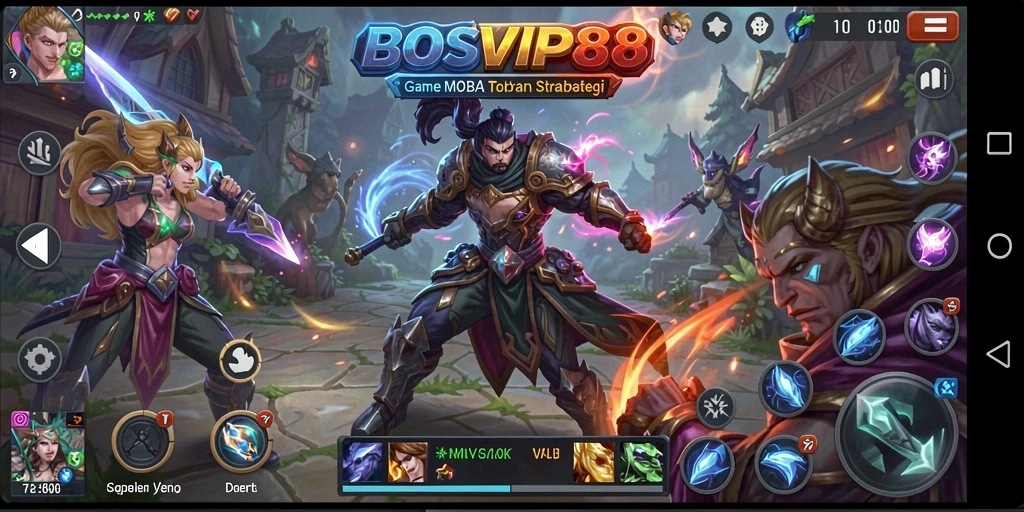 Tampilan aksi seru dalam gameplay MOBA BOSVIP88.