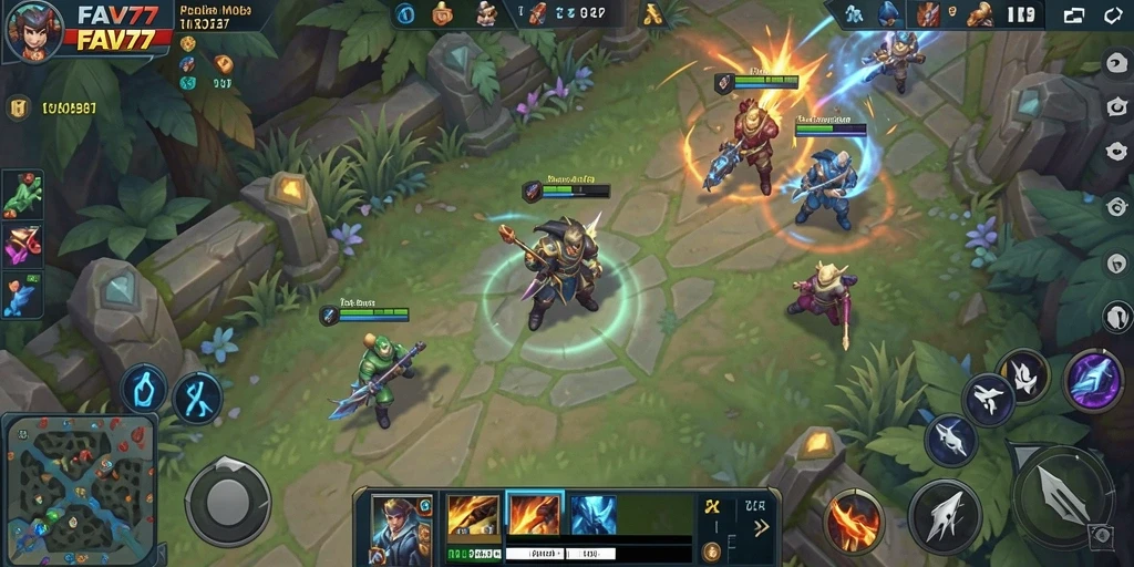 Tampilan gameplay MOBA yang seru dan menegangkan di FAV77.