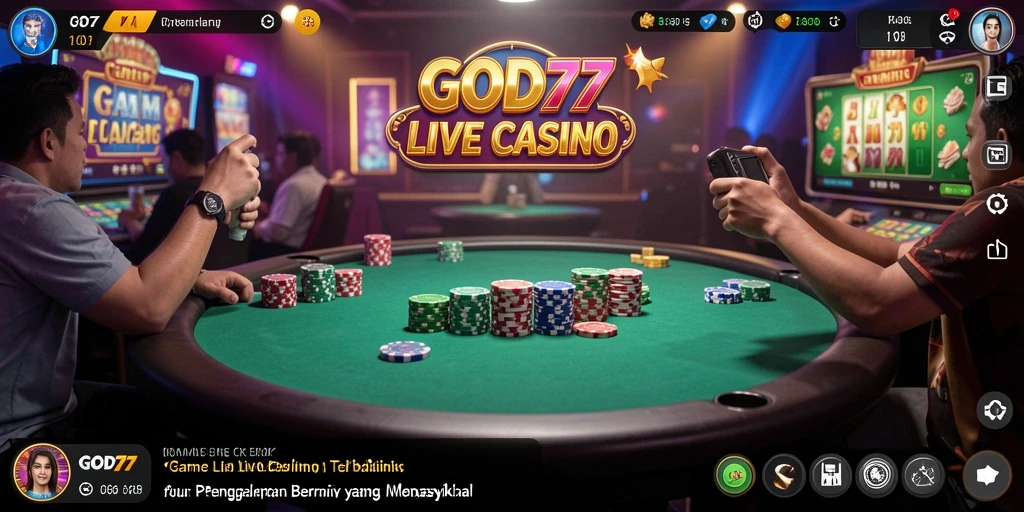 Screenshot utama GOD77 menampilkan dealer profesional dalam permainan Live Casino.
