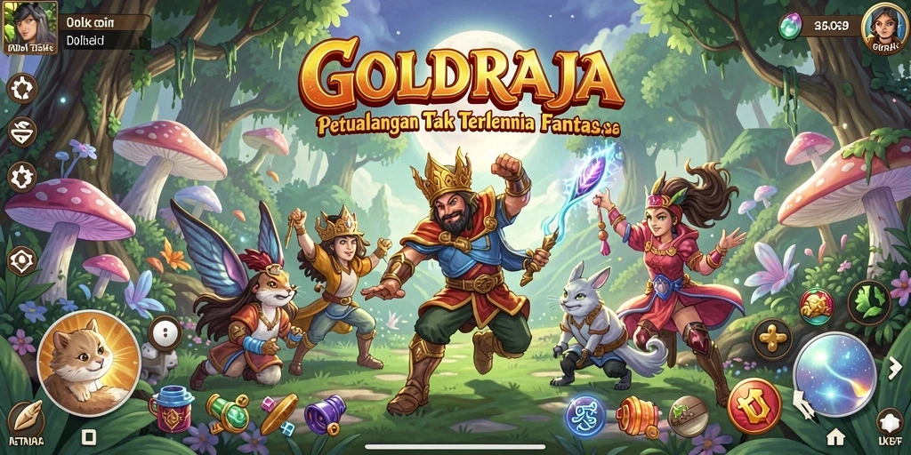 Tangkapan layar gameplay <strong>GOLDRAJA</strong> saat menjelajahi dunia petualangan yang luas.