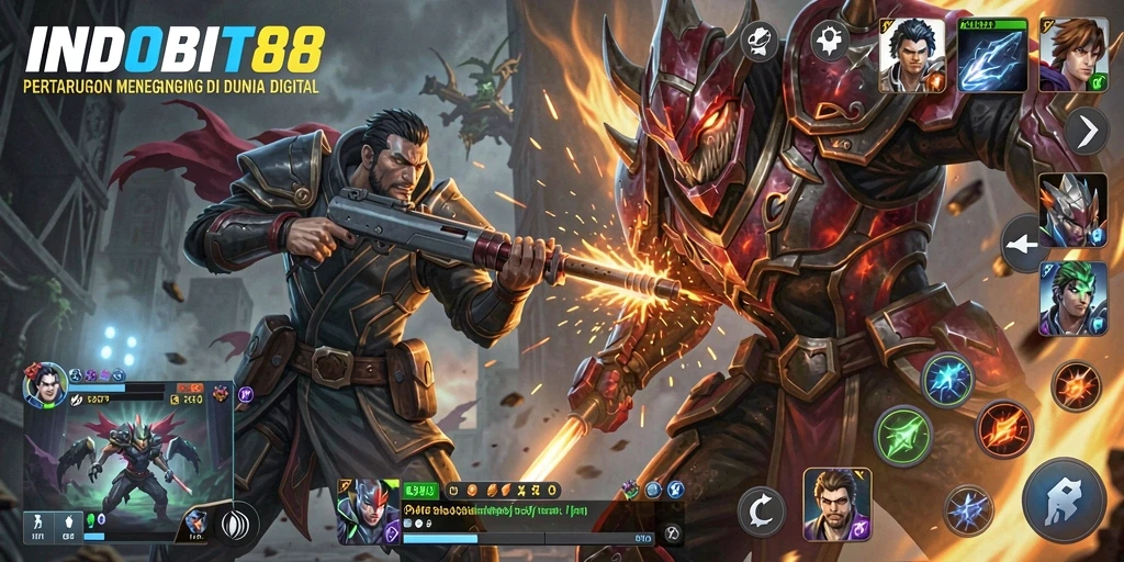 Tampilan gameplay INDOBIT88 dengan aksi pertarungan yang mendebarkan.
