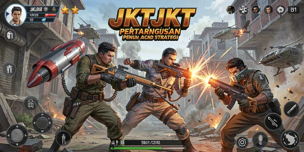 Gameplay dinamis JKTJKT dengan karakter bertarung.