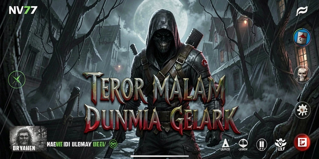 Screenshot gameplay NV77 menampilkan momen mencekam dalam kegelapan.