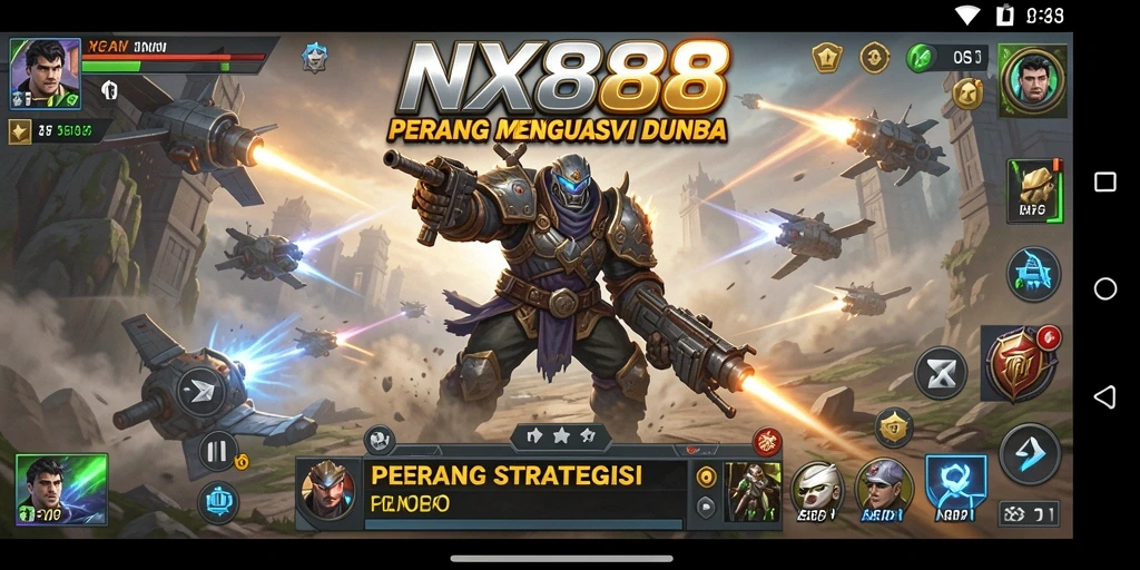 Screenshot gameplay NX888 menampilkan pertempuran strategis yang intens.