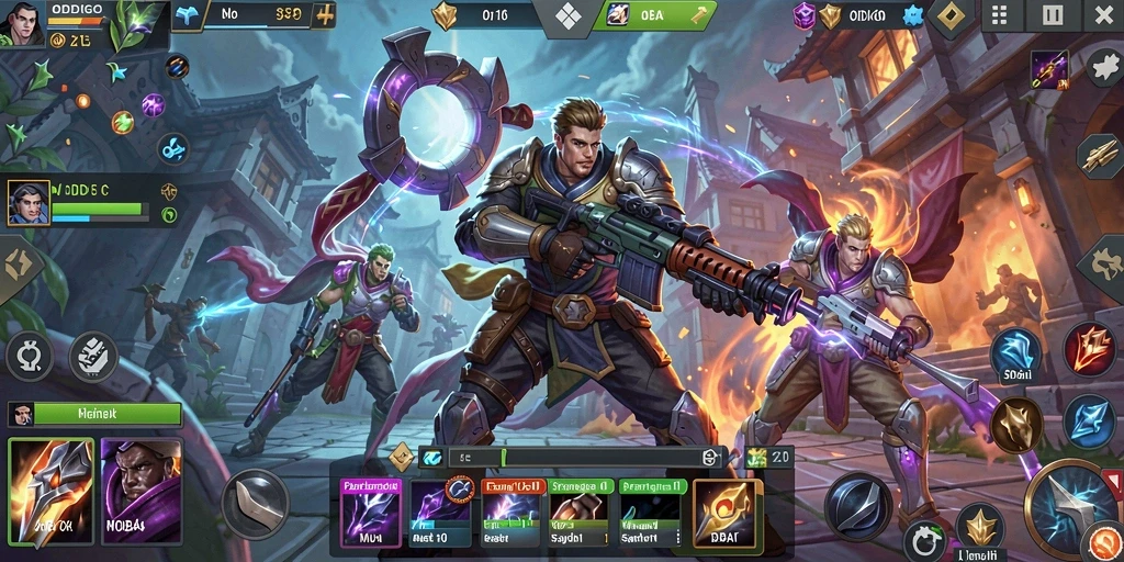 Tangkapan layar dari gameplay intens ODDIGO dalam aksi MOBA.