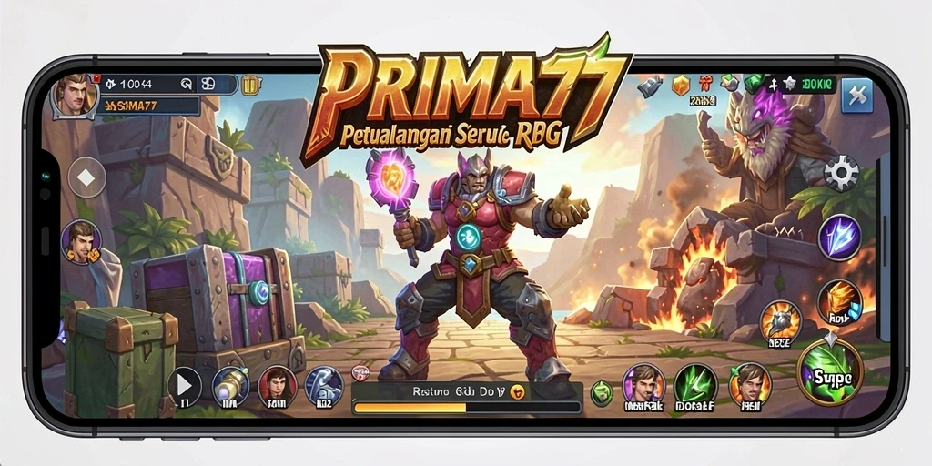 Tampilan gameplay PRIMA77 dengan pahlawan beraksi melawan monster.