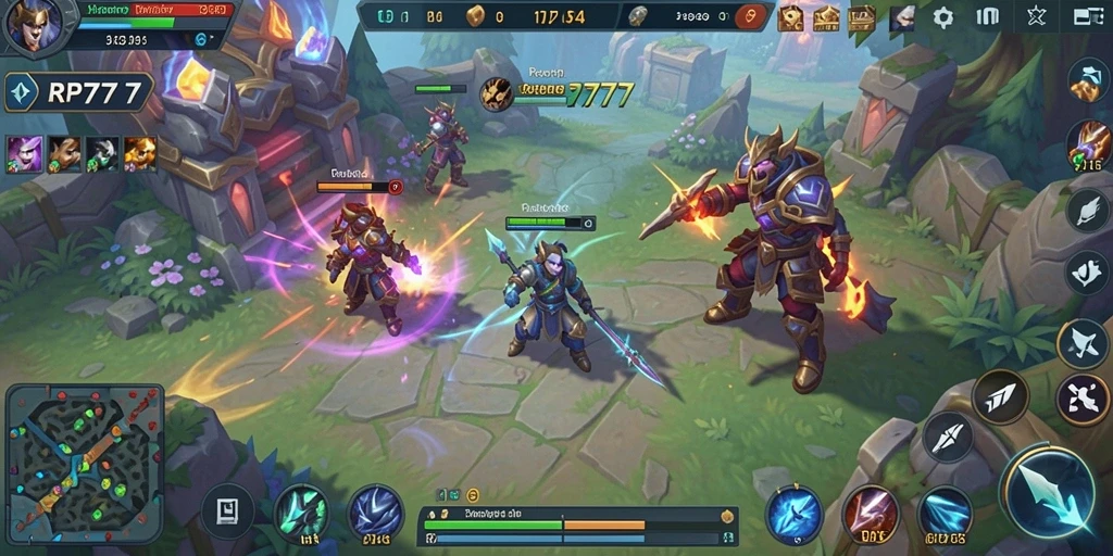 Gameplay RP777 dengan tim berjuang untuk meraih kemenangan.