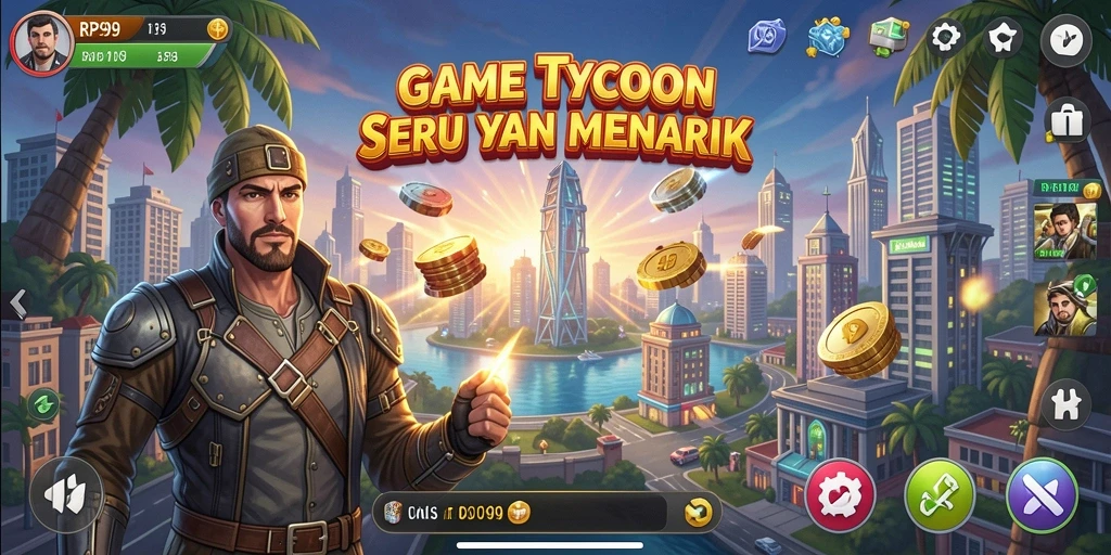 Tampilan gameplay RP99 yang menampilkan manajemen bisnis Tycoon.
