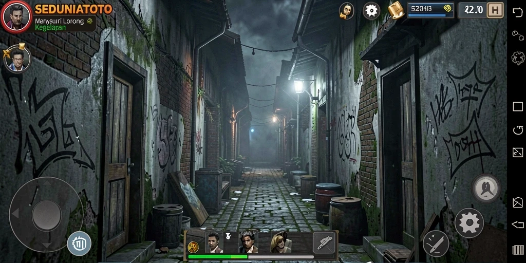 Screenshot permainan SEDUNIATOTO menampilkan suasana mencekam yang menggugah ketakutan.