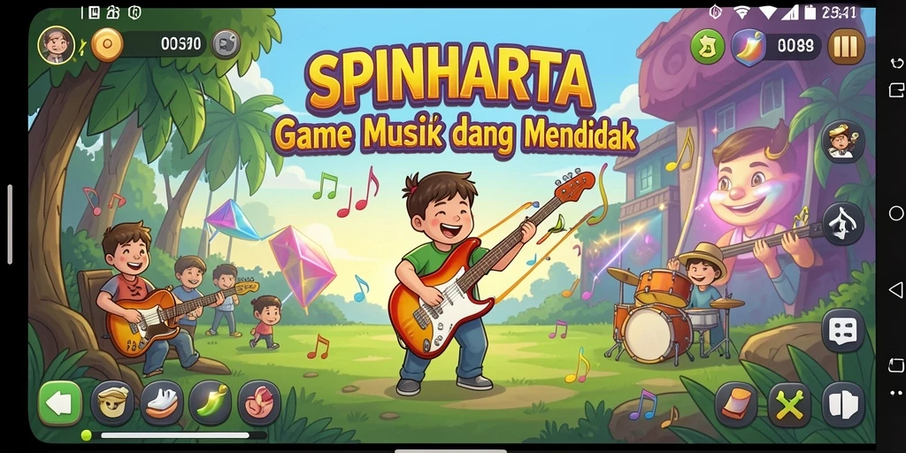 Tampilan gameplay SPINHARTA yang menarik saat bermain musik.